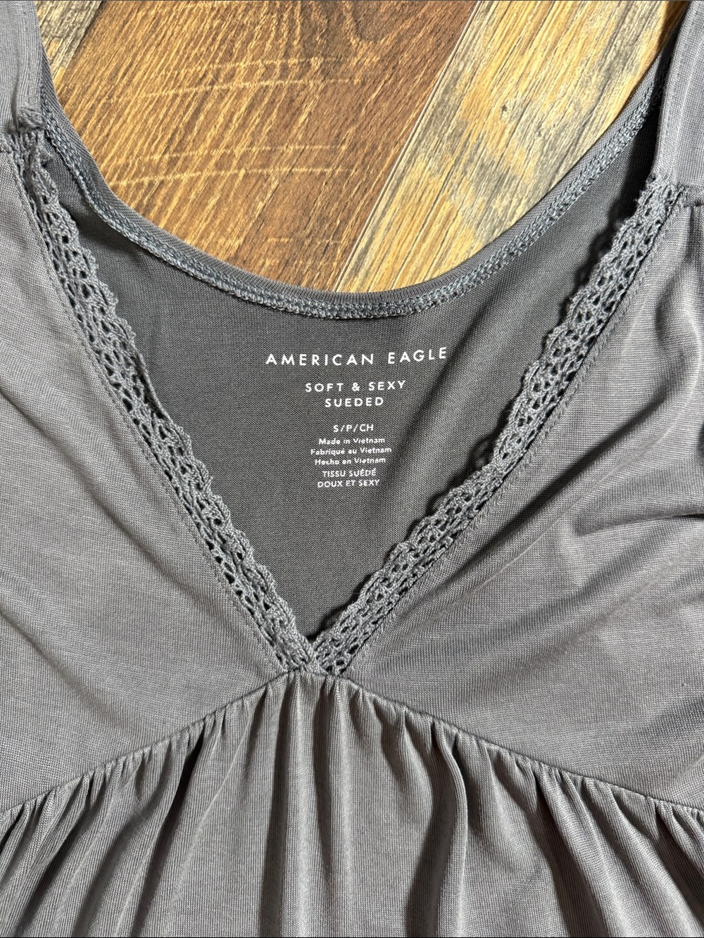 American Eagle Tank Top Bundle Size Small Gray Babydoll & White Lace Cami - Picture 2 of 8